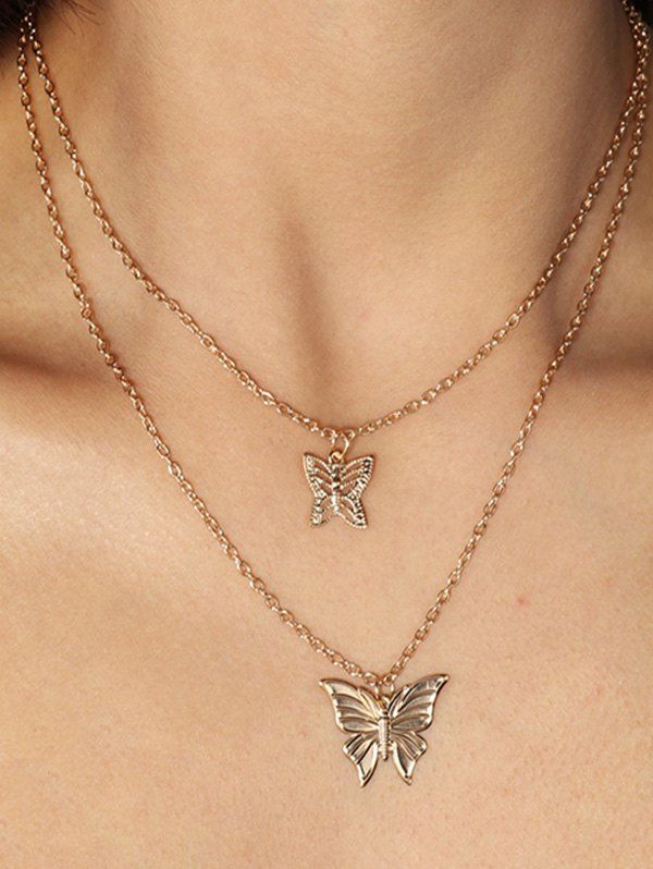 

Hollow Butterfly Double Layered Necklace, Gold