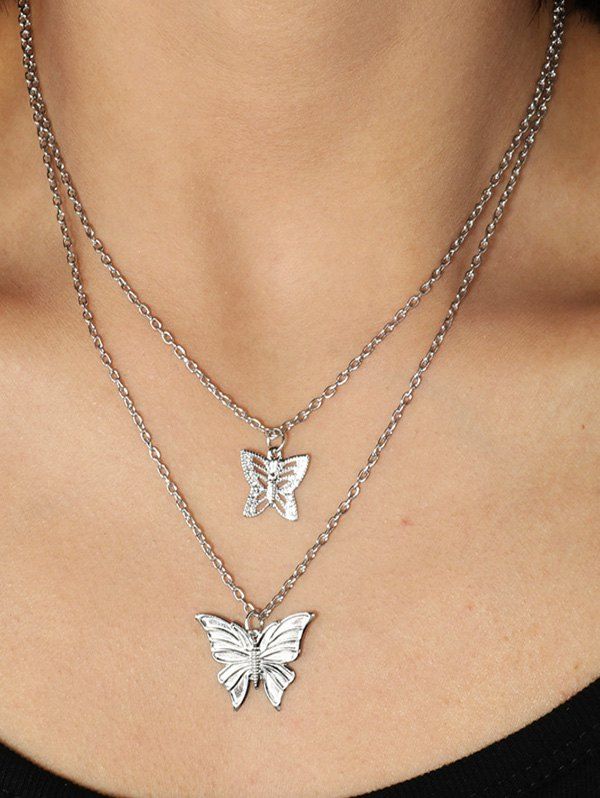 

Hollow Butterfly Double Layered Necklace, Silver