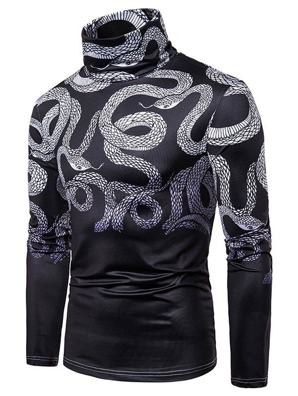 

Snake Print Long Sleeve Turtleneck T-shirt, Multi