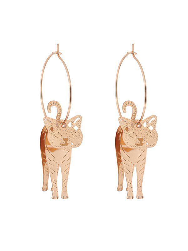 

3D Kitten Shaped Hoop Drop Earrings, Gold