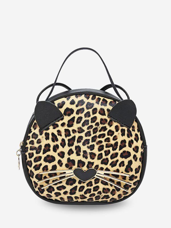 

Cute Cat Top Handle Round Crossbody Bag, Light brown