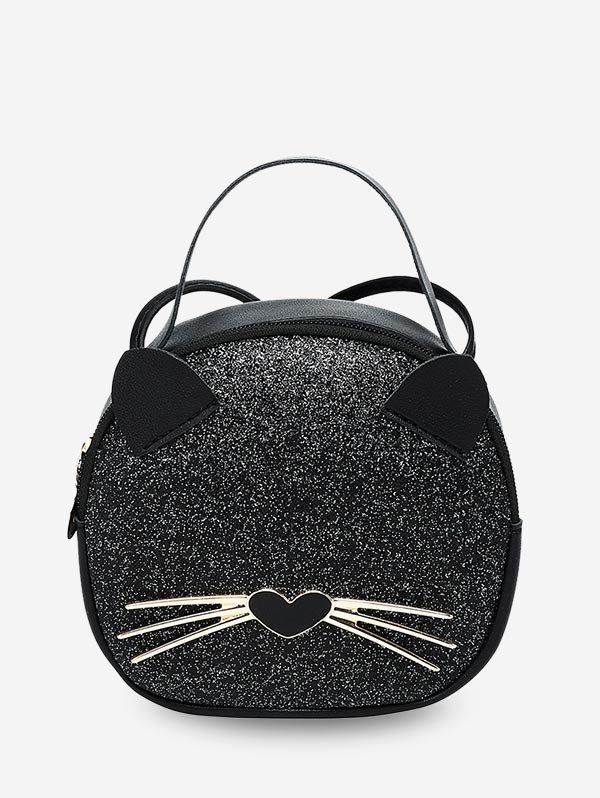 

Cute Cat Top Handle Round Crossbody Bag, Black