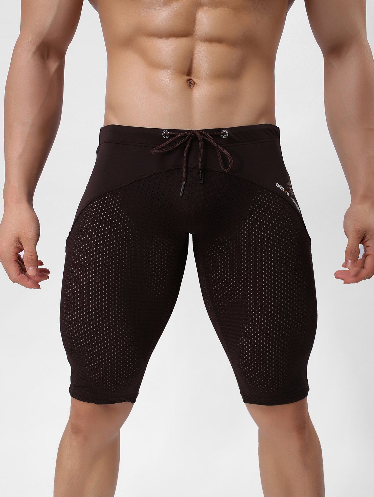 

Breathable Pinhole Drawstring Gym Shorts, Coffee