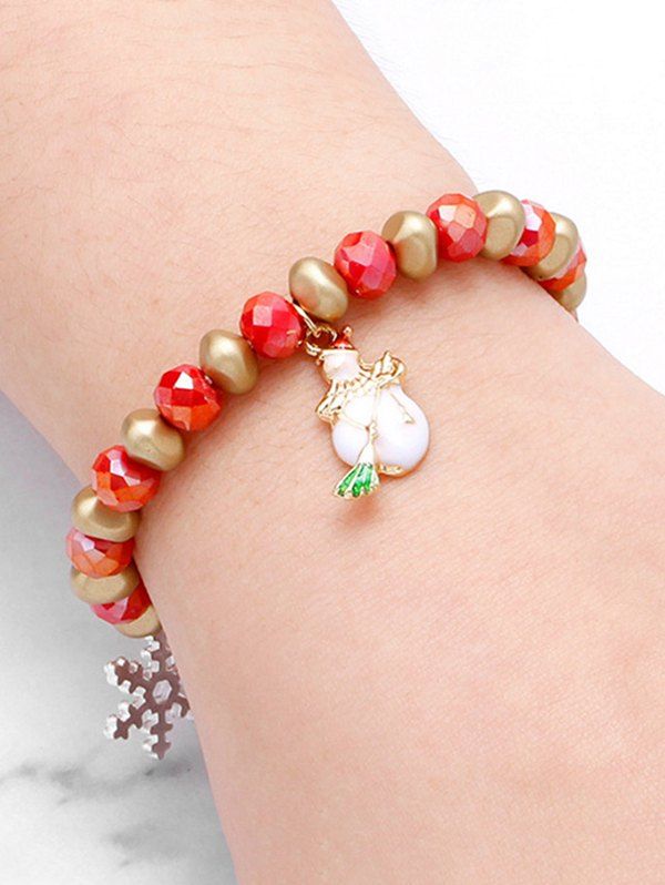 

Christmas Tree Snowman Snowflake Elastic Beaded Bracelet, Multi-a
