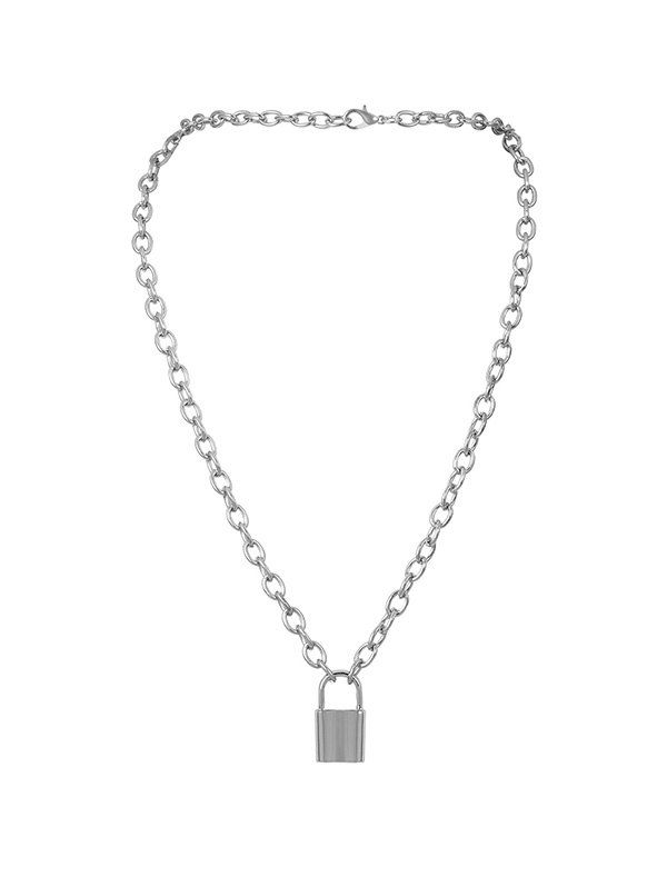 

Lock Link Chain Pendant Necklace, Silver