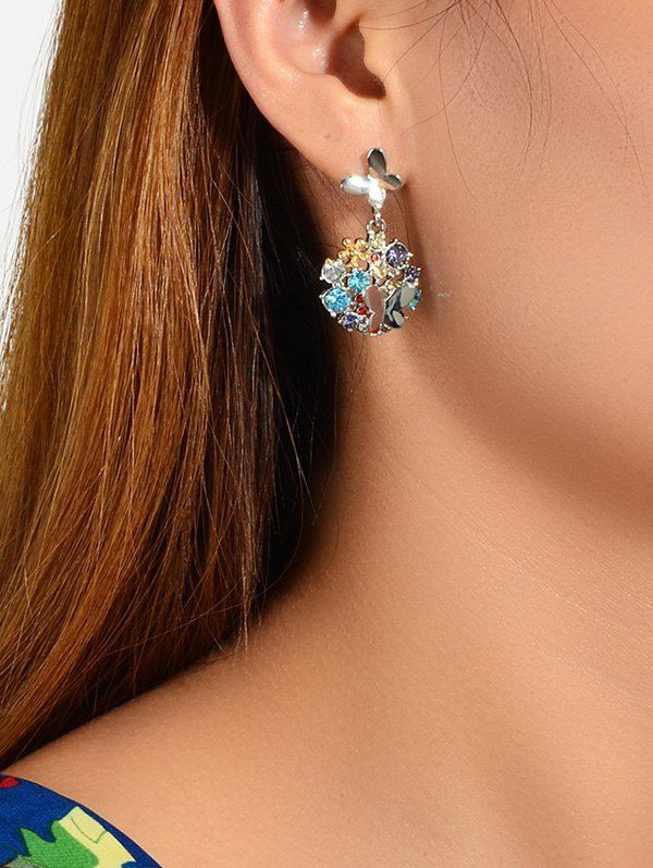 

Butterfly Rhinestone Stud Drop Earrings, Silver