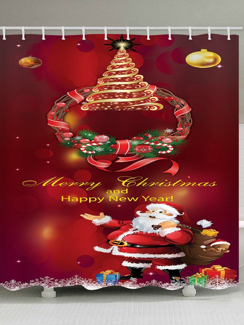 

Santa Claus Christmas Tree Print Waterproof Bathroom Shower Curtain, Multi