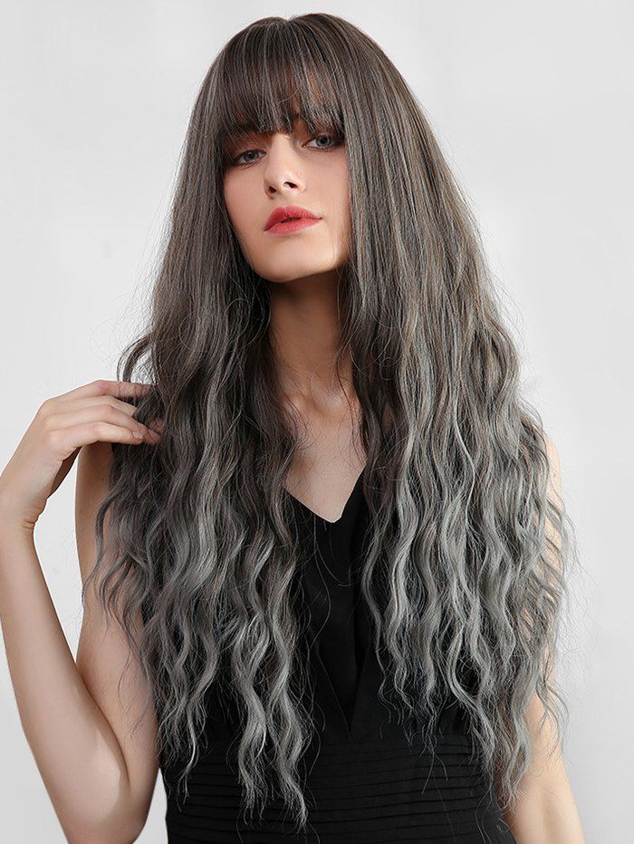 44 Off Ombre Full Bang Long Wavy Synthetic Wig Rosegal