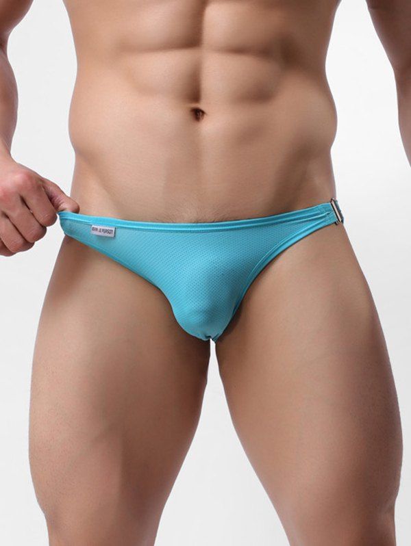 

Metal Buckle Solid Color Sexy Briefs, Azure