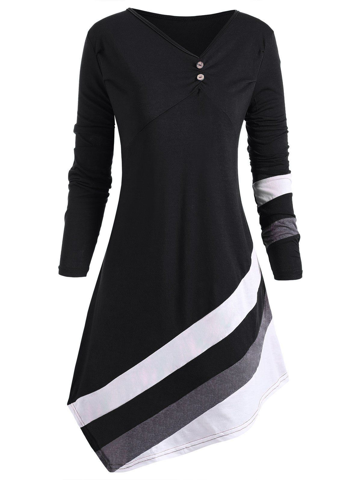 

Skew Collar Striped Long Sleeve Asymmetrical Top, Black
