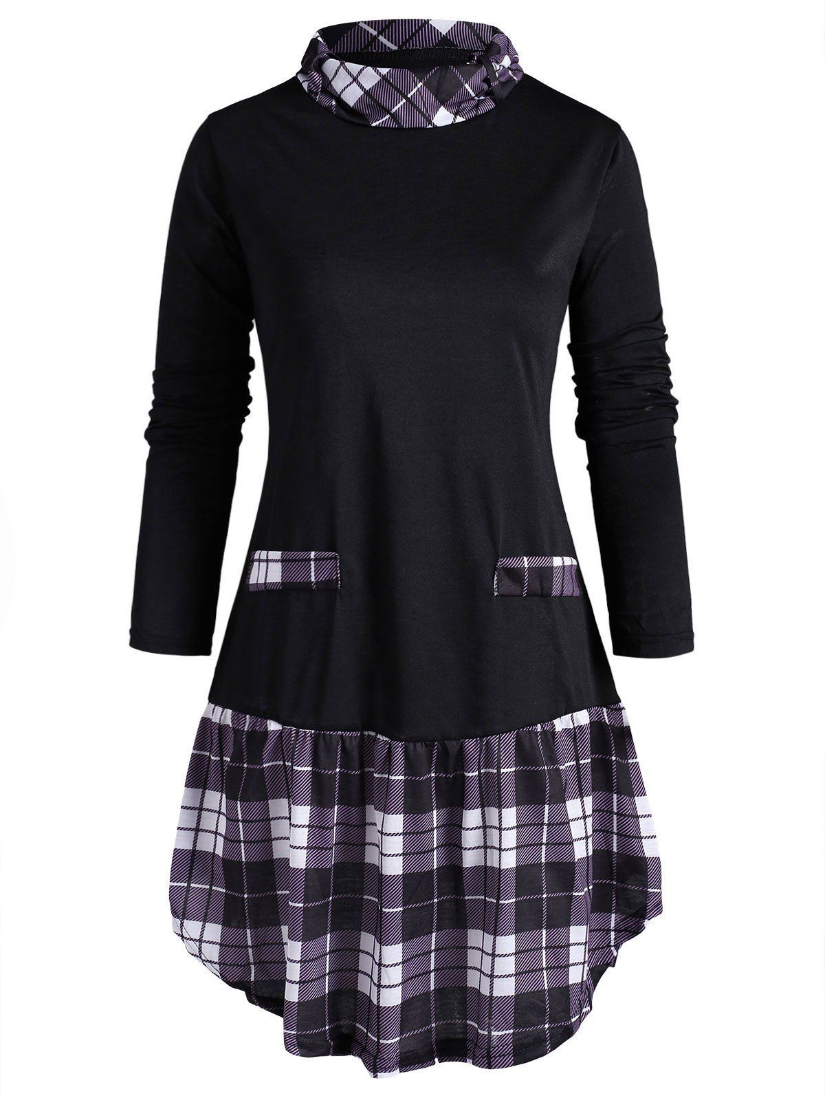 

Mock Neck Plaid Long Sleeve Top, Purple