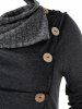 Plus Size Buttons Ruched Cowl Neck Heathered T Shirt -  
