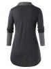 Plus Size Buttons Ruched Cowl Neck Heathered T Shirt -  