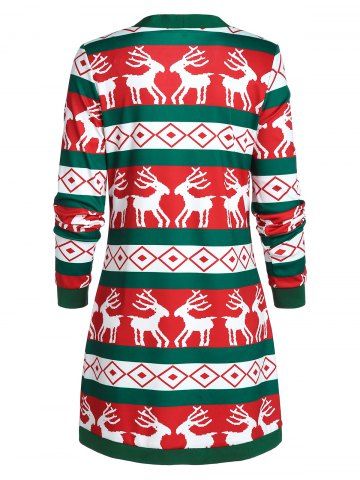 

Christmas Open Front Elk Print Long Coat, Multi-a