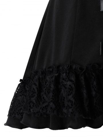 

Plus Size Lace Hem Eyelet Buckle Punk Vintage Coat, Black