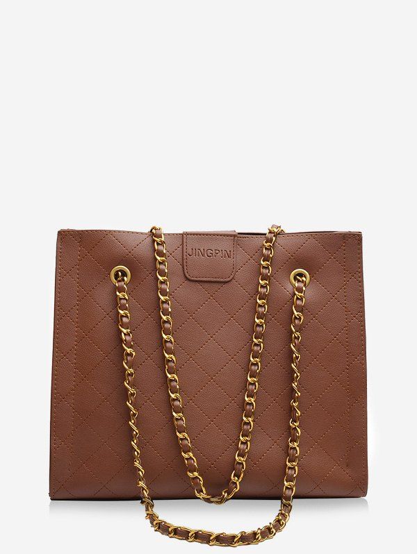 

Square Rhombic Chain Tote Bag, Deep brown