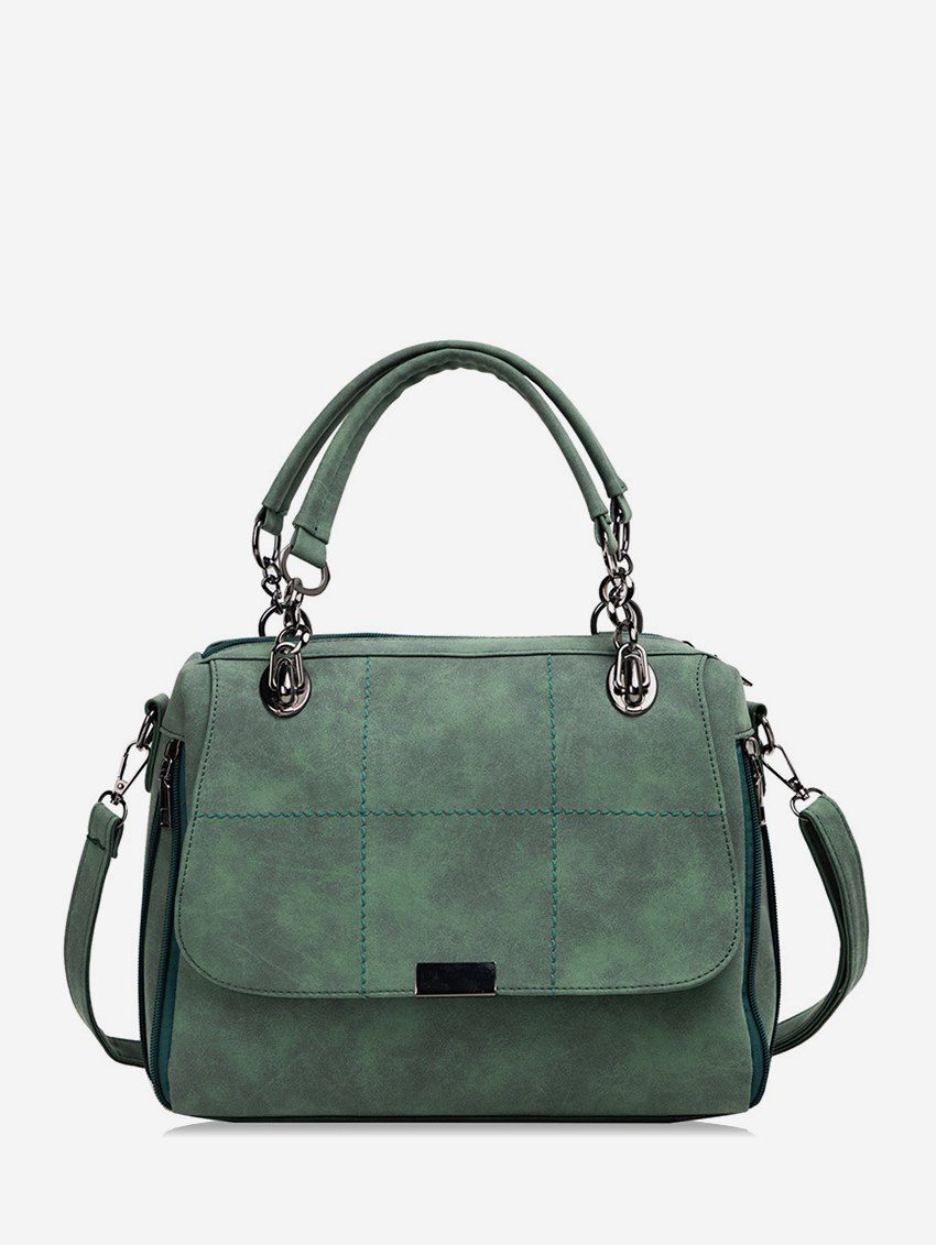 

Plaid Line Big Simple Shoulder Bag, Light sea green