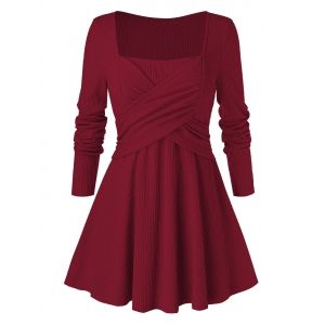 

Plus Size Long Sleeve Square Neck Solid Sweater, Red wine