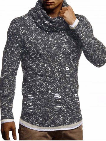 Rasgado decorado informal suéter suéter - BLACK - XS
