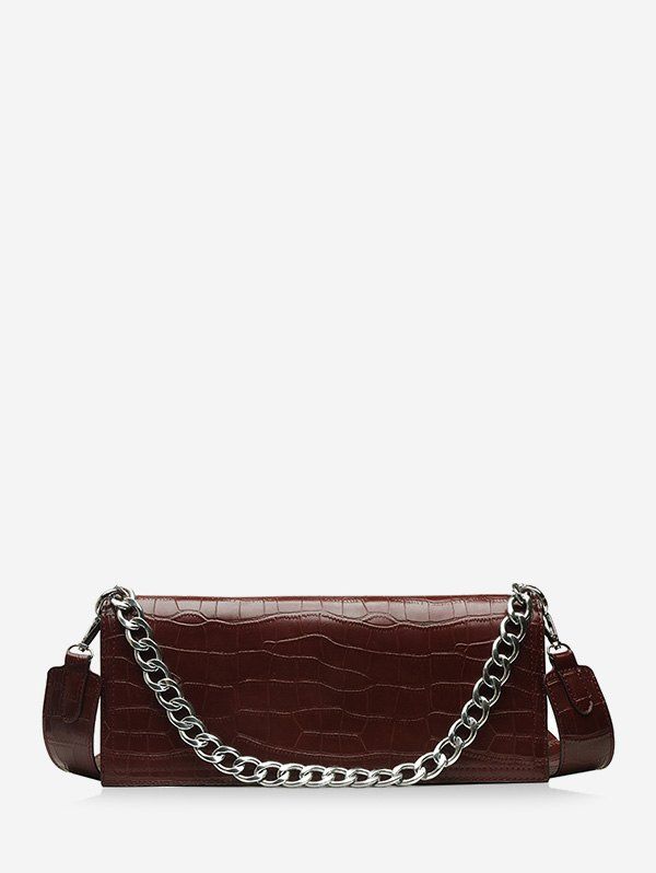 

Chain Decorate Embossed Shoulder Bag, Coffee