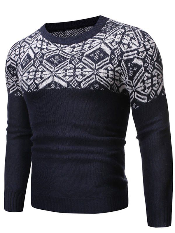 

Geometric Graphic Contrast Pullover Sweater, Cadetblue