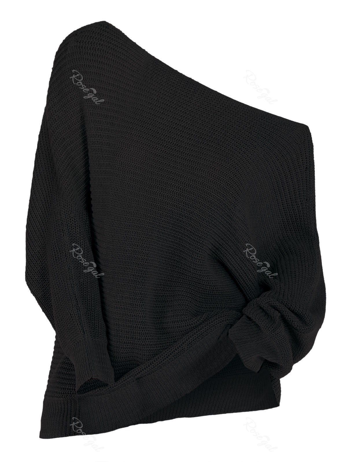 

Plus Size Batwing Sleeve Skew Neck Sweater, Black