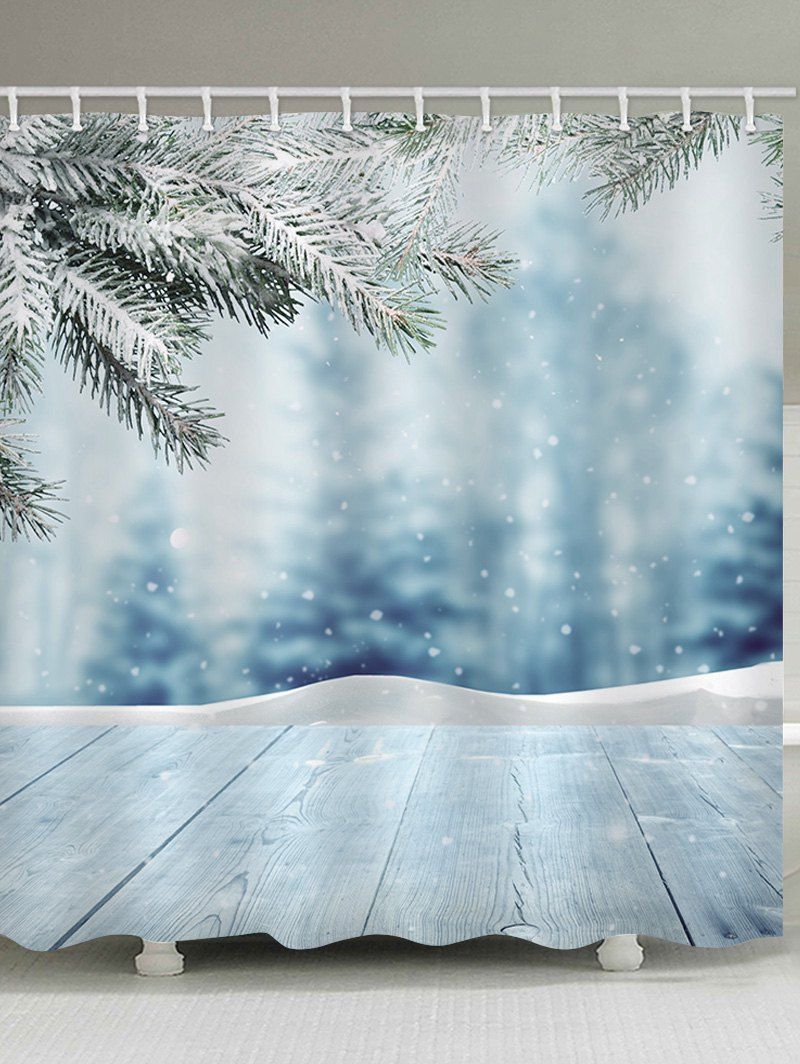 

Christmas Snow Wooden Waterproof Shower Curtain, Light blue