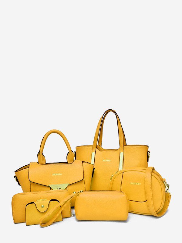 

6 Piece Letter Print PU Leather Handbag Set, Yellow