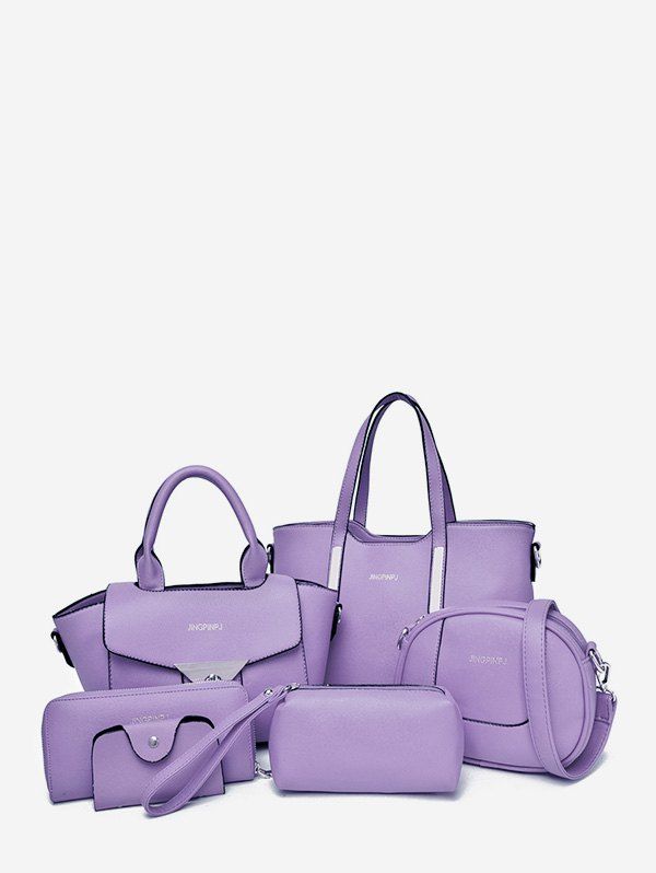 

6 Piece Letter Print PU Leather Handbag Set, Mauve