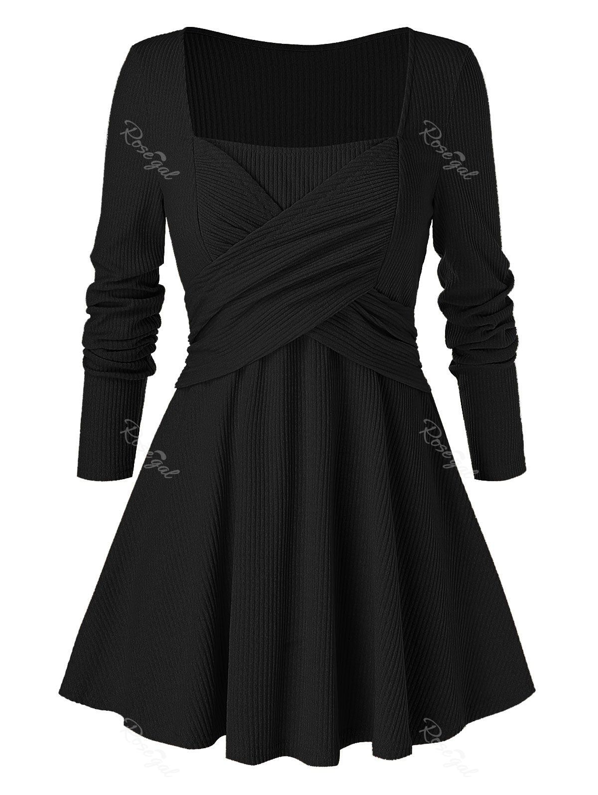 

Plus Size Long Sleeve Square Neck Solid Sweater, Black