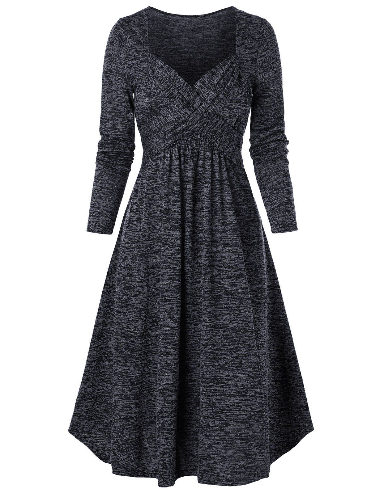

Space Dye Print Crossover Long Sleeve Casual Dress, Carbon gray