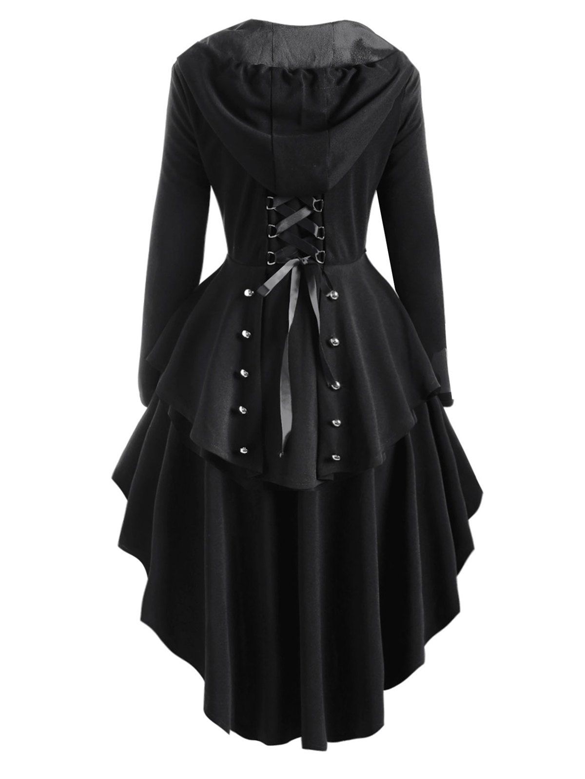 

Hooded Lace Up High Low Trench Coat, Black