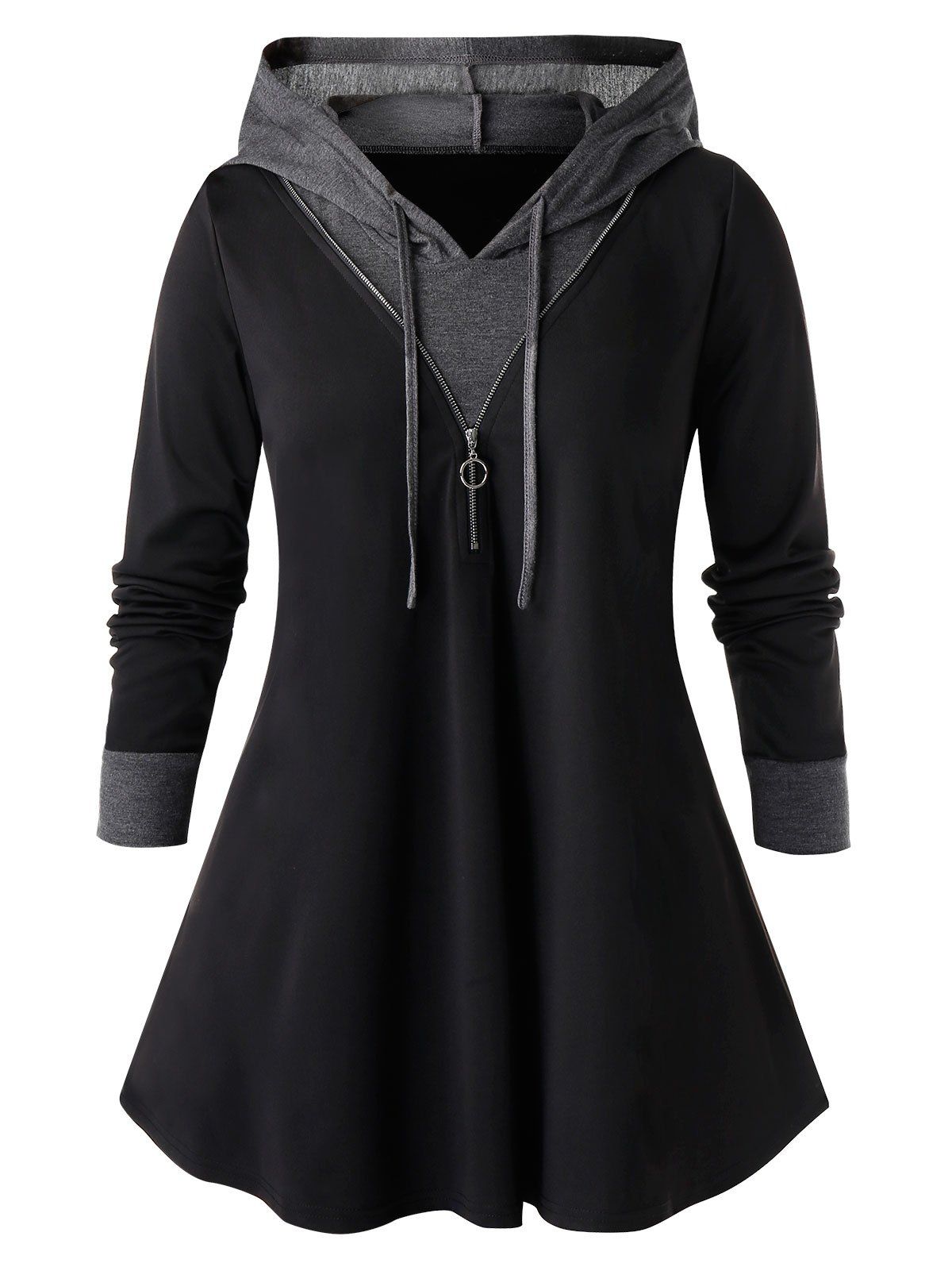 

Plus Size Zipper Drawstring Hoodie, Black