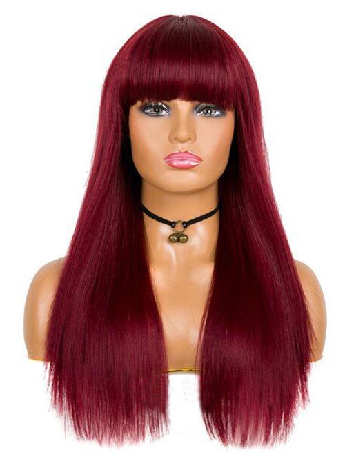 

Full Bang Synthetic Medium Straight Wig, Red wine