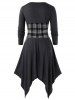 Robe Mouchoir à Carreaux Boutonnée à Manches Longues de Grande Taille - Gris 1X