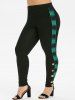 Plus Size Buttoned Plaid Trim Skinny Pants -  