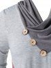 Plus Size Shawl Collar Buttons Contrast Color T Shirt -  