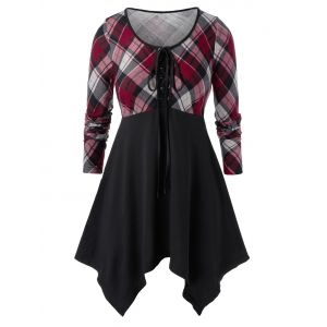 

Plus Size Plaid Handkerchief Tee, Black