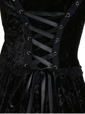 

Lace Up Lace Hem Gothic Velvet T Shirt, Black