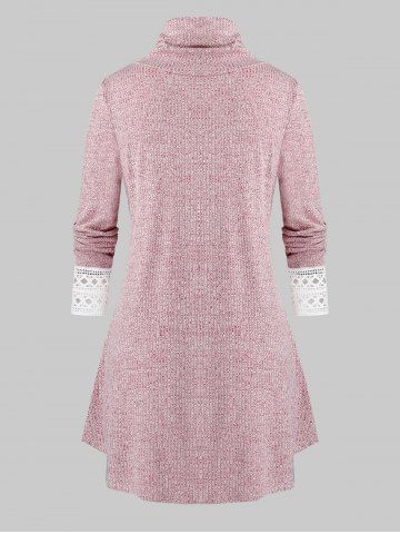 

Plus Size Crochet Panel High Neck Tunic Knitted Tee, Pink