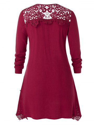 

Plus Size Lace Panel Flounce Blouse, Cherry red