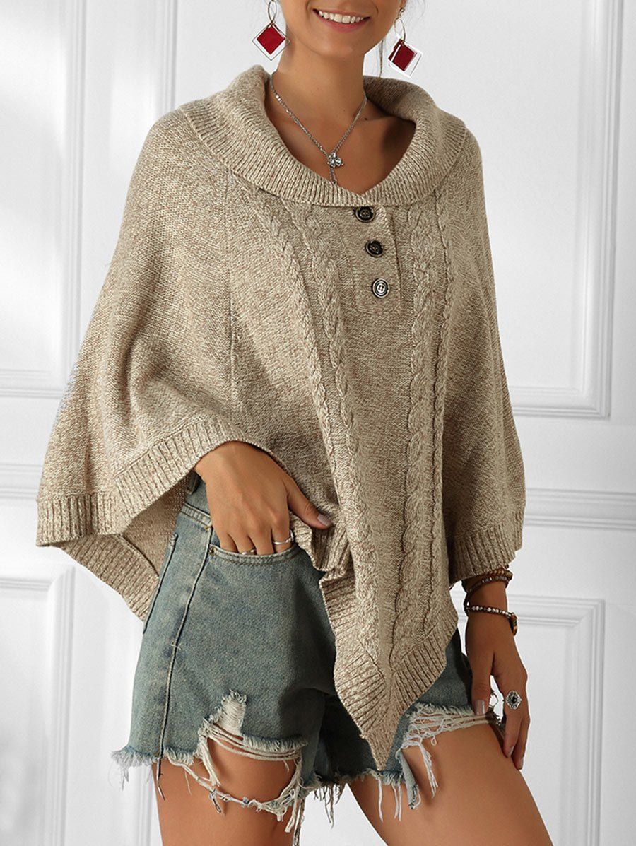 New Womens Knitted Long Sleeve Hanky Hem Oversized Scoop Neck Jumper Poncho Top