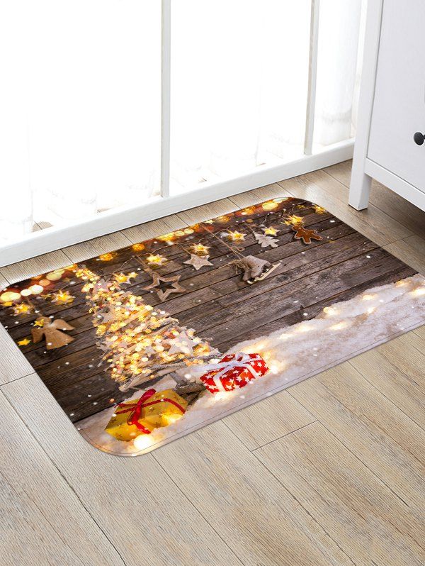 

Christmas Tree Wood Board Print Decorative Area Rug, Smokey gray