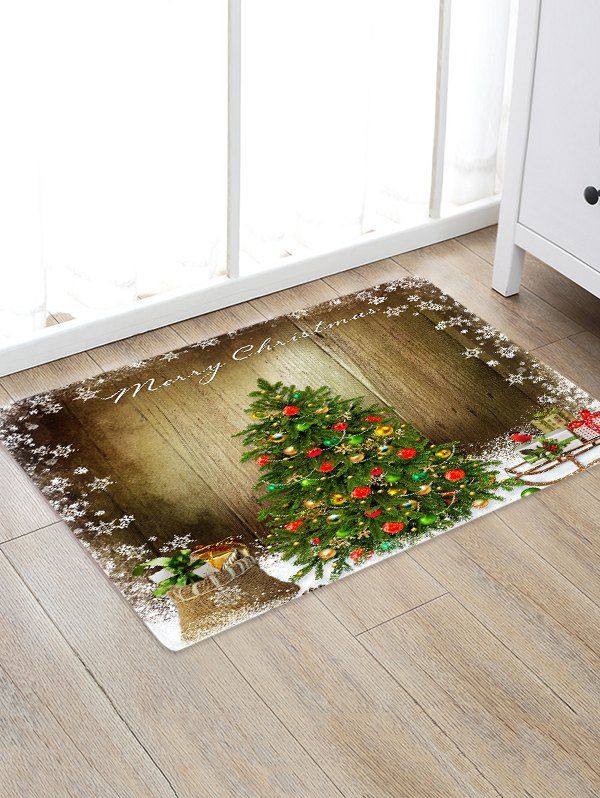 

Merry Christmas Tree Wooden Pattern Floor Rug, Multi