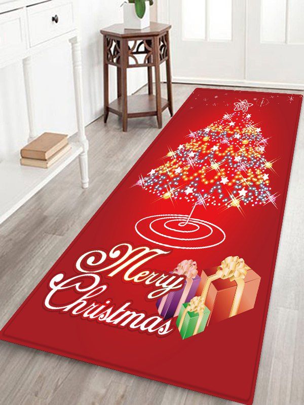 

Christmas Tree Print Non-slip Area Rug, Cherry red