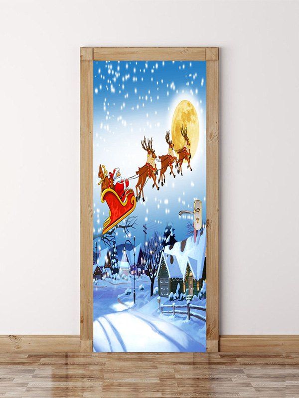 

Father Christmas Deer Pattern Door Art Stickers, Multi