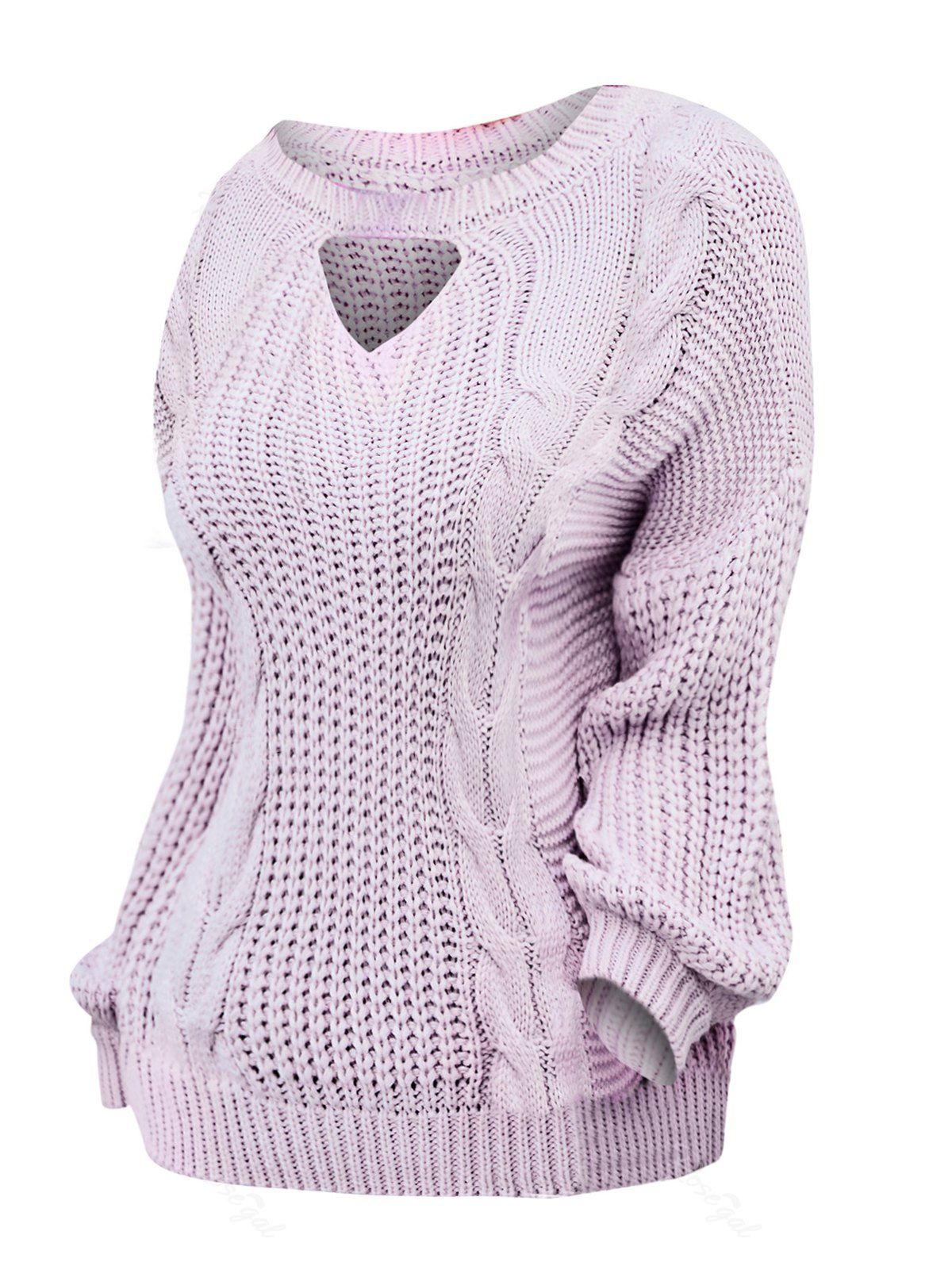 

Plus Size Keyhole Chunky Sweater, Pink