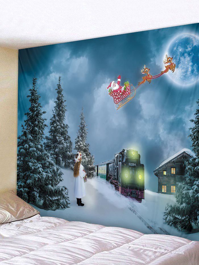 

Santa Claus Snow Pattern Tapestry, Silk blue