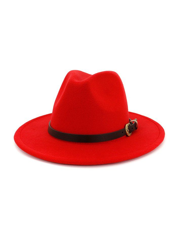 

Retro Buckle Belt Embellished Felt Jazz Hat, Red