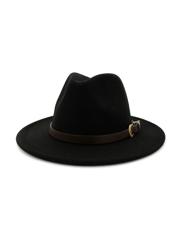 

Retro Buckle Belt Embellished Felt Jazz Hat, Black